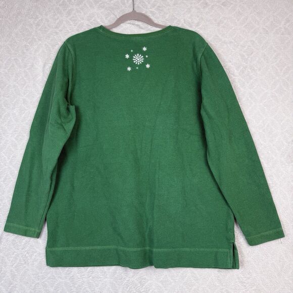 Vtg Waffle Knit Holiday Long Sleeve Women L Green Christmas Thermal Granny House - Picture 4 of 10